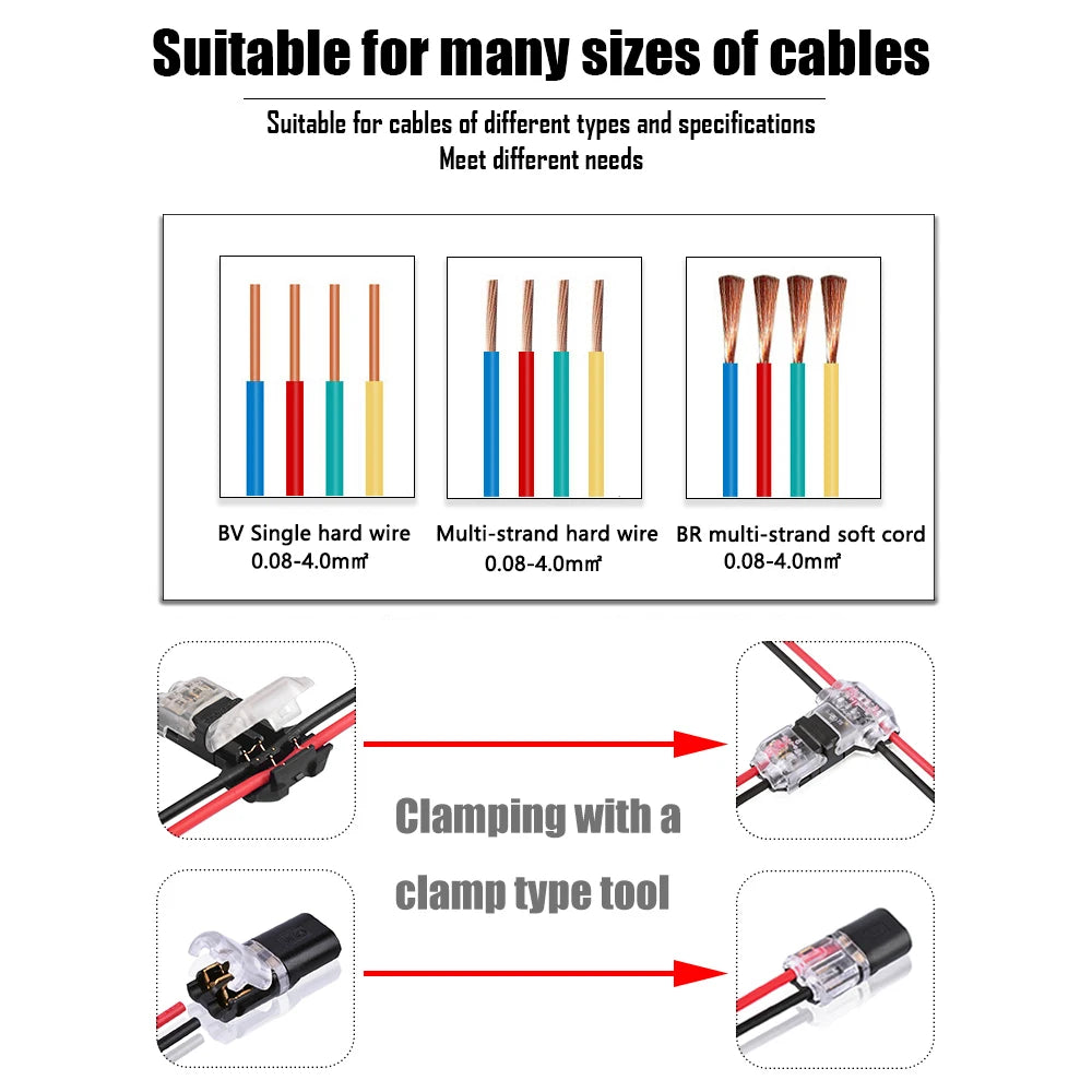 Connecteur de fil enfichable à 2 broches, câble électrique à épissure rapide, 8-22AWG, 5 pièces, 10 pièces