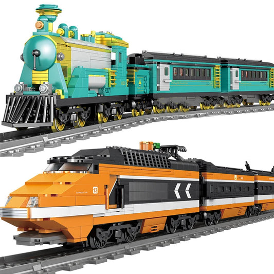 Voie ferrée pour enfants et adultes, TGV orange, train à vapeur type far-west