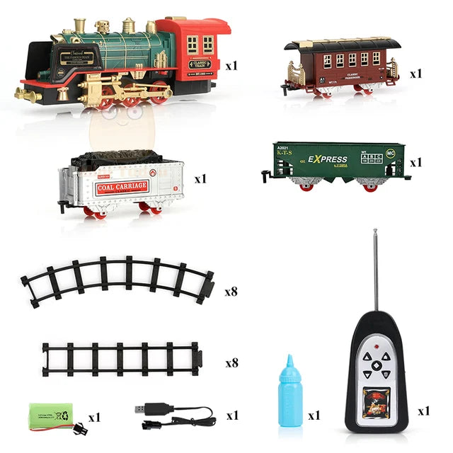 Train jouet à vapeur, piste télécommandée, cadeau de Noël, jouet pour enfants
