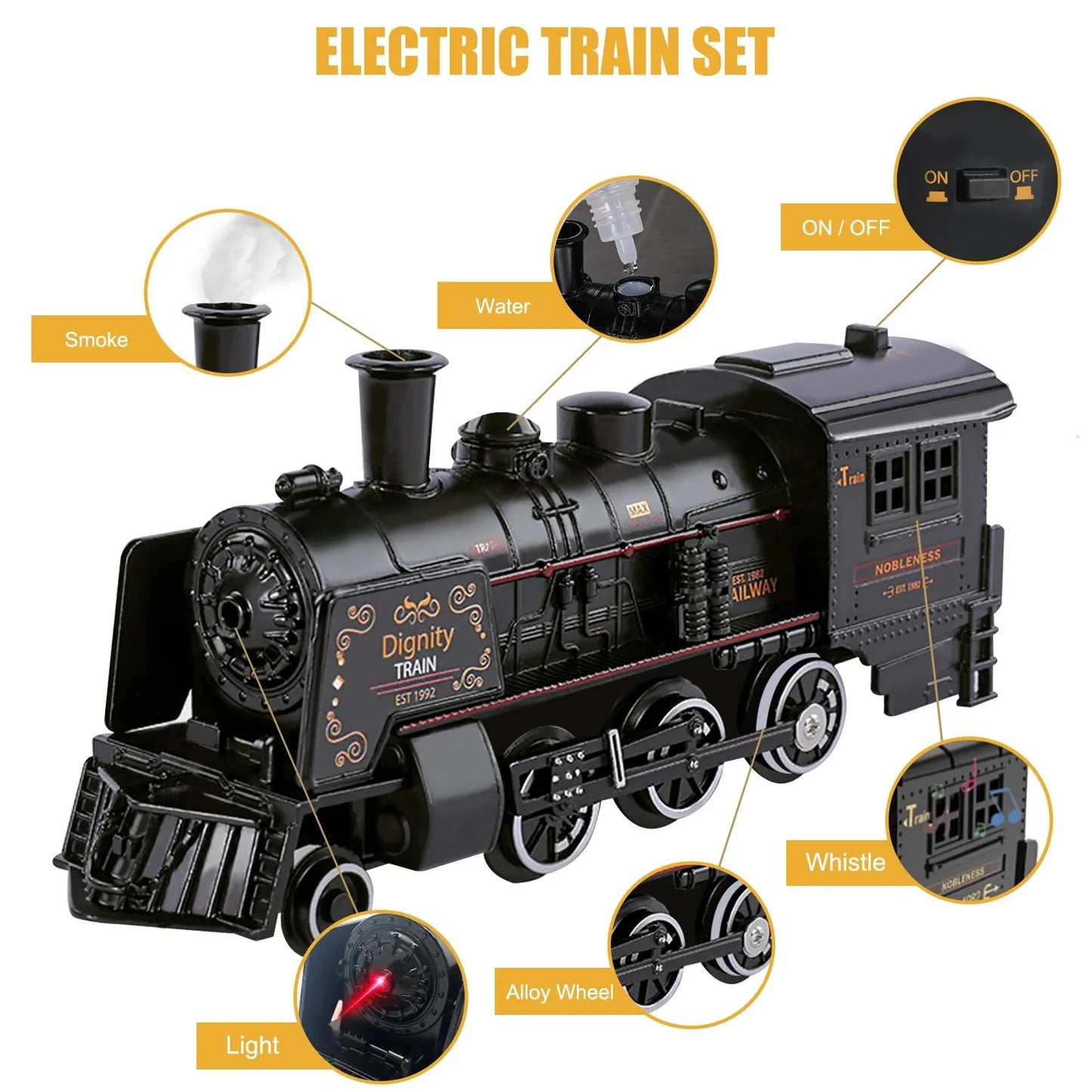 train jouet, avec lumières et sons, boîte complète avec rails