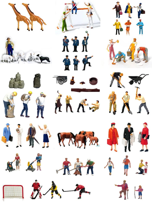 Figurines miniatures de personnes debout peintes à l'échelle 1:87, poses assorties