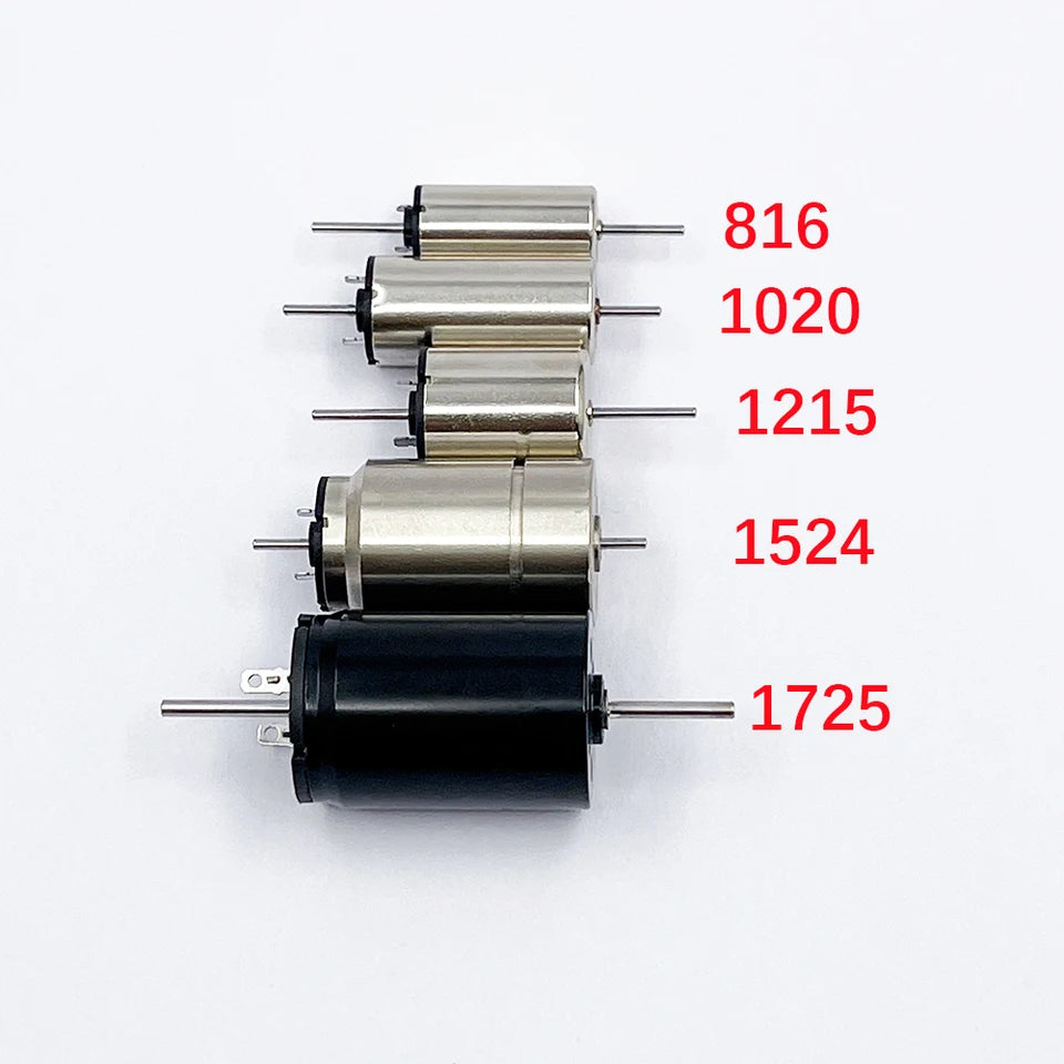 Motor sin núcleo de doble eje, 8 mm, 10 mm, 12 mm, 15 mm, 17 mm, 816, 1020, 1215 y 1725, motor de CC de alta velocidad de 6 V a 12 V para modelismo ferroviario.