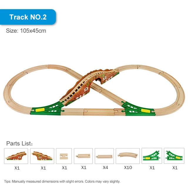 Eléments de voie de train en bois, type BRIO