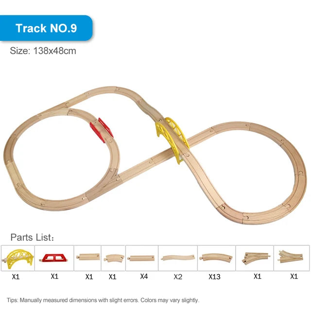 Eléments de voie de train en bois, type BRIO