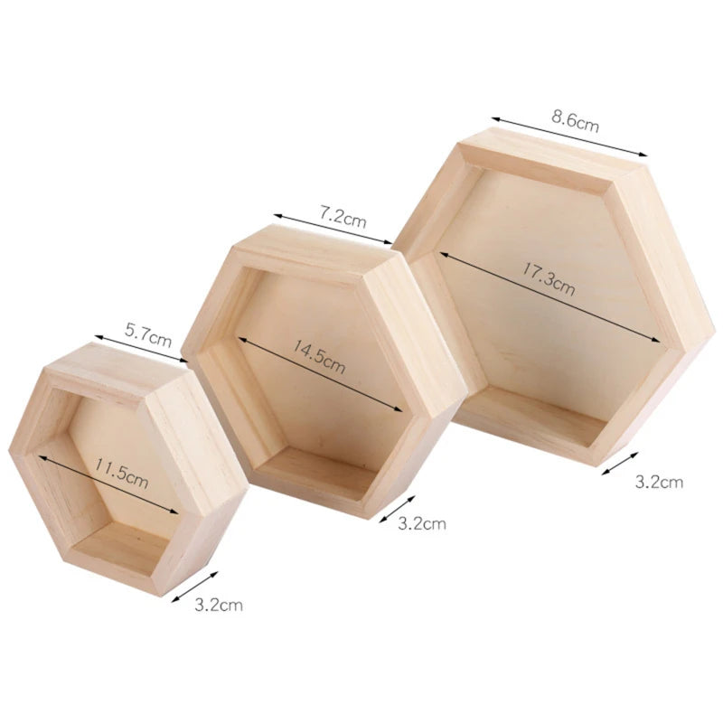 Boites hexagonales en bois, tailles D115/D145/D173mm