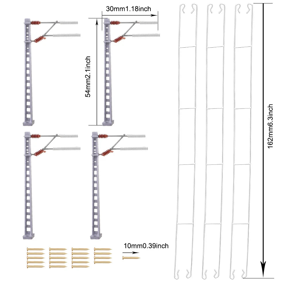 CatSUPPContact Network-Legierungssäule, Modelleisenbahn im Maßstab 00-N, Edelstahldraht und Schraube, 3 Sätze 