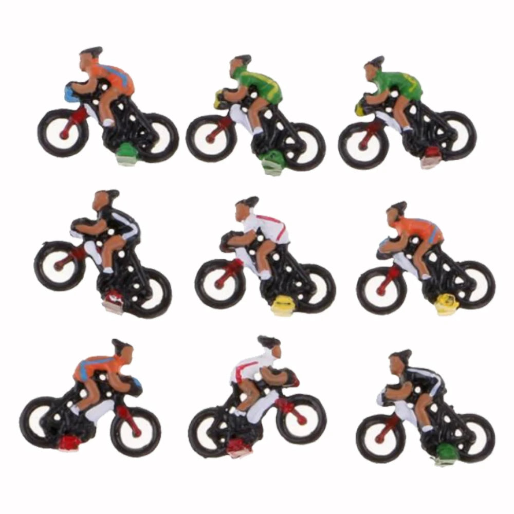 Ciclistas en miniatura para disposición de mesa de arena, tipos aleatorios, personas ciclistas, modelo escala 00, 1:87, materiales, kits de diorama, 5pzs, 10pzs 