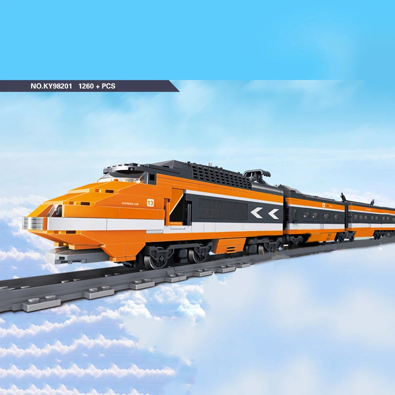 Railway for children and adults, orange TGV, far-west steam train 