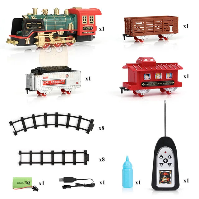 Steam toy train, remote control track, Christmas gift, children's toy 