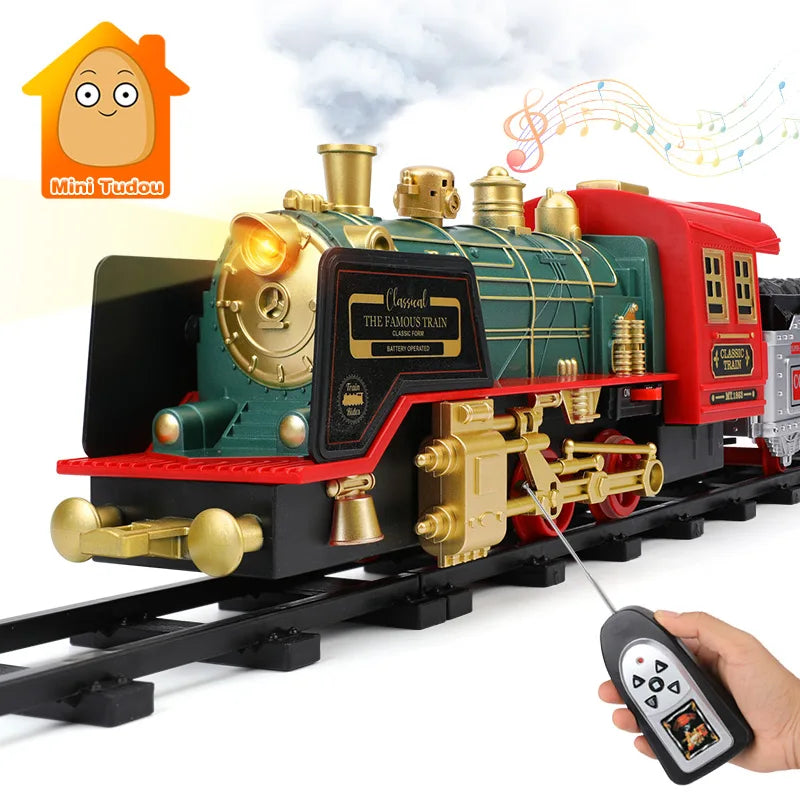 Train jouet à vapeur, piste télécommandée, cadeau de Noël, jouet pour enfants