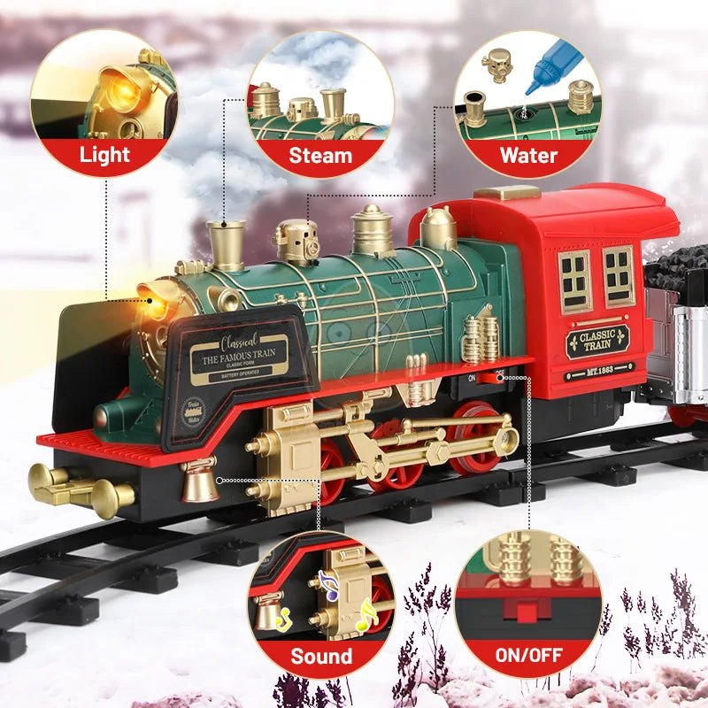 Train jouet à vapeur, piste télécommandée, cadeau de Noël, jouet pour enfants