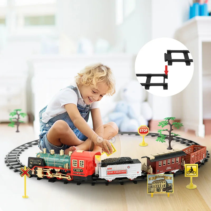 Steam toy train, remote control track, Christmas gift, children's toy 