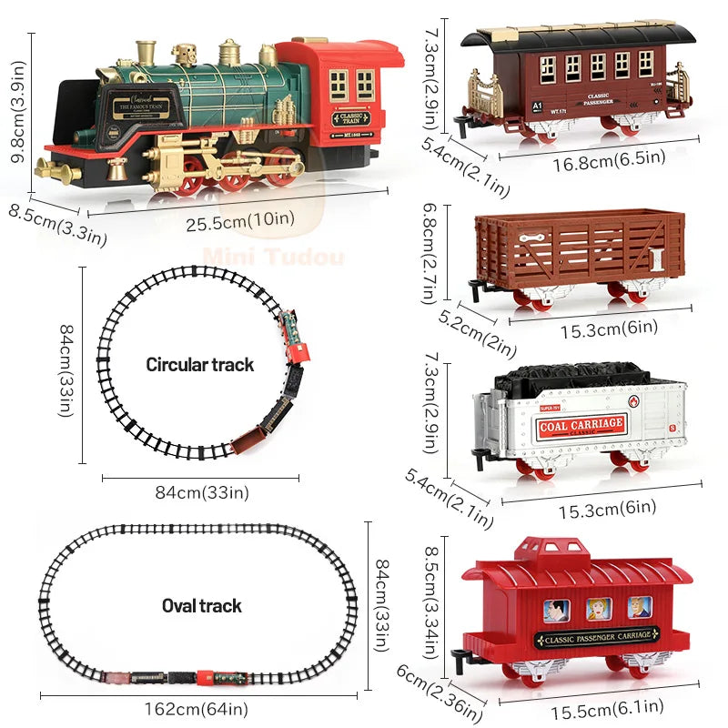 Steam toy train, remote control track, Christmas gift, children's toy 