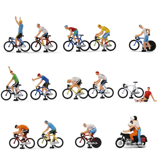 Bicycle and motorcycle, 15 different poses, scale 1:87 