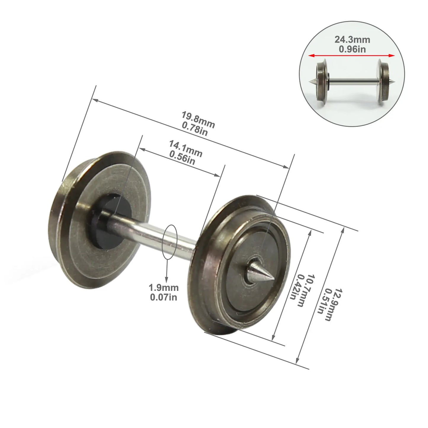 Paar Metallräder, Metallachsen, Maßstab H0, C8724, 1:87, 24 Stück 