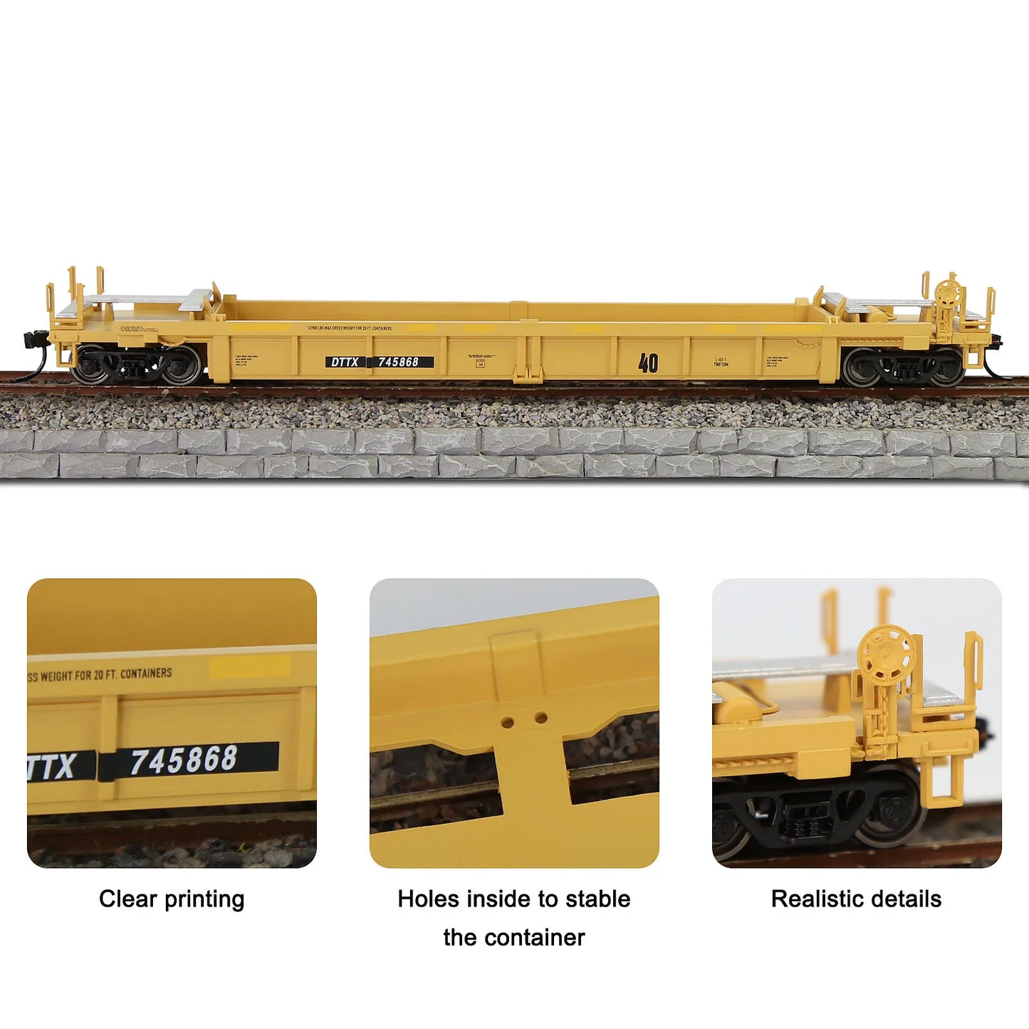 1pc 40ft Flatbed Railway Freight Wagon H0 Scale C8749 