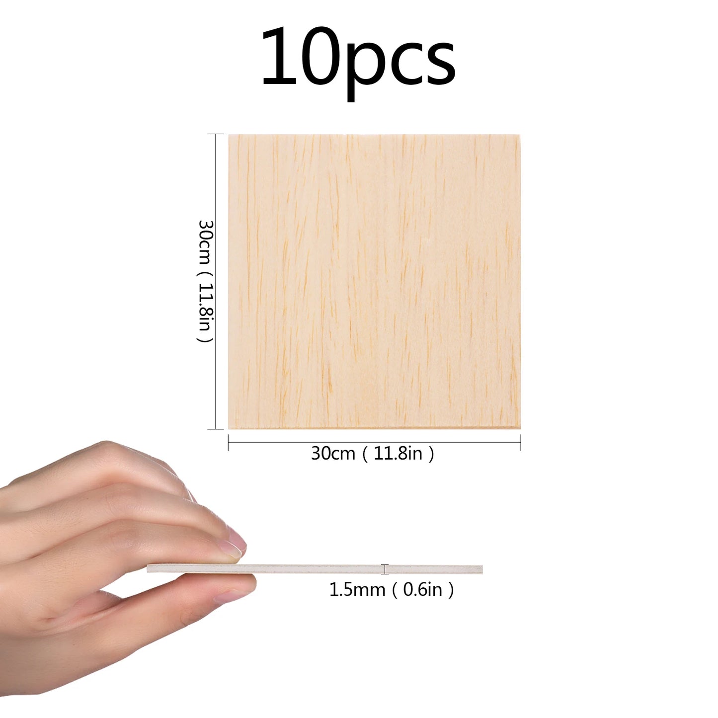 Plywood Sheets, 300x200x1.5mm, Wooden, Unpainted, 10 Pieces 