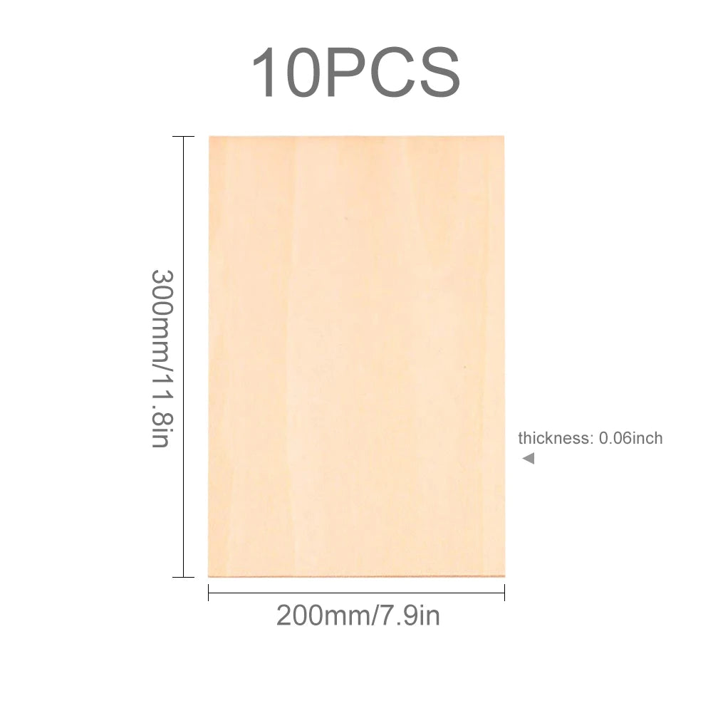 Plywood Sheets, 300x200x1.5mm, Wooden, Unpainted, 10 Pieces 