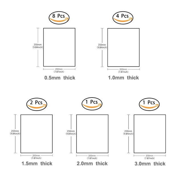 ABS Polystyrene Sheets, 200mm x 250mm, Different Thickness 