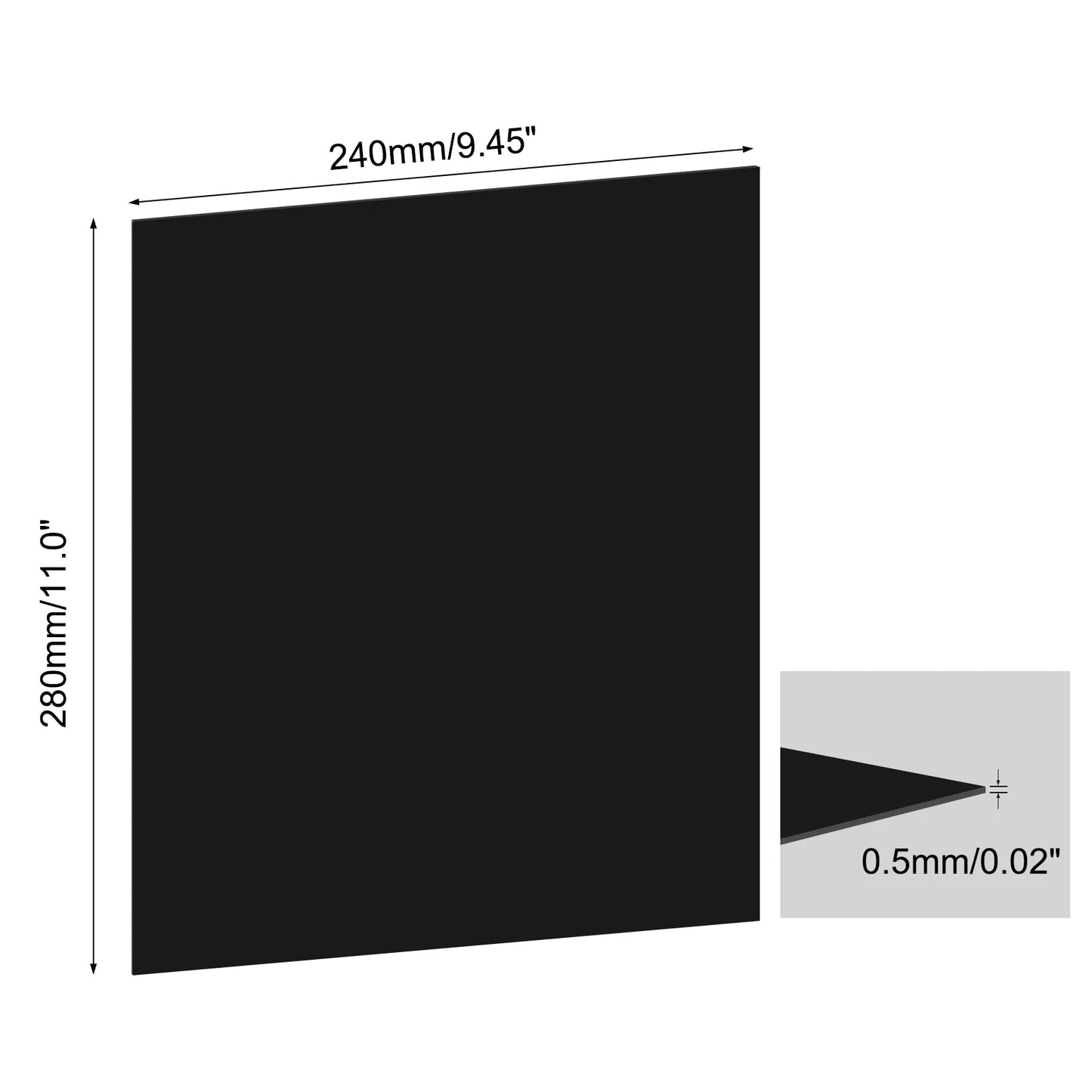 Feuilles noires en plastique ABS pour bricolage, 240mm x 280mm, 8 pièces, 0.5mm, 4 pièces, 1mm, 4 pièces, 1.5mm