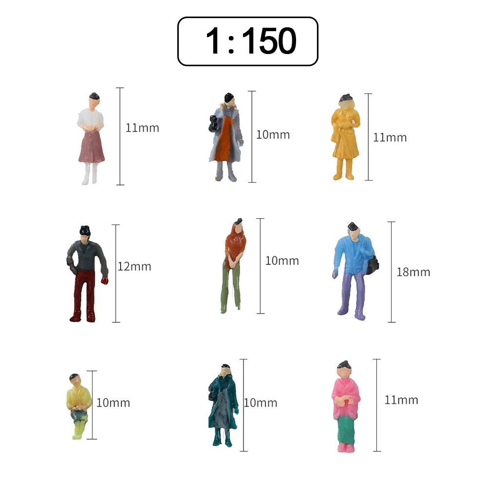 Figuras en miniatura pintadas a escala N, poses variadas, escala 1:100, 100, 150/200 piezas 