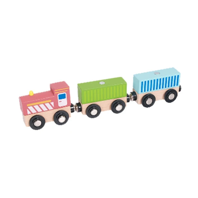 Children's wooden electric railway track toy 