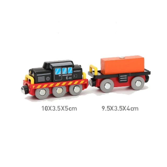 Children's wooden electric railway track toy 