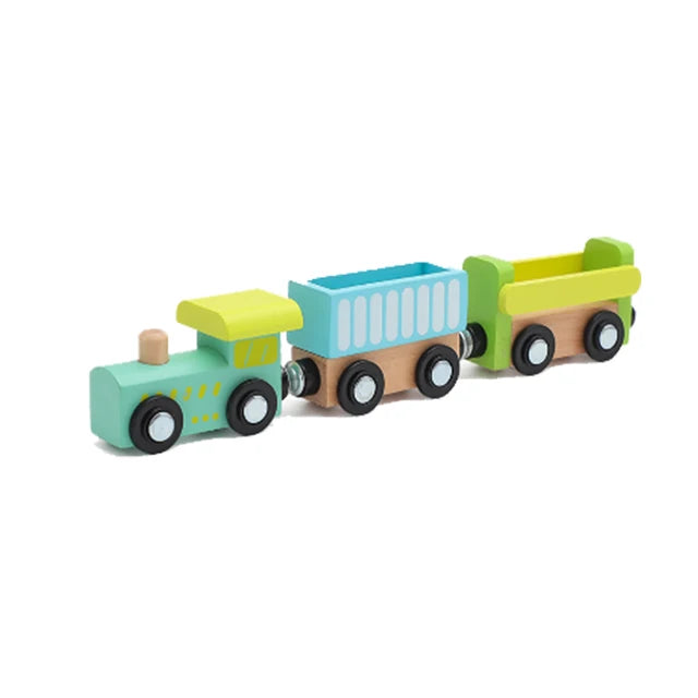 Children's wooden electric railway track toy 