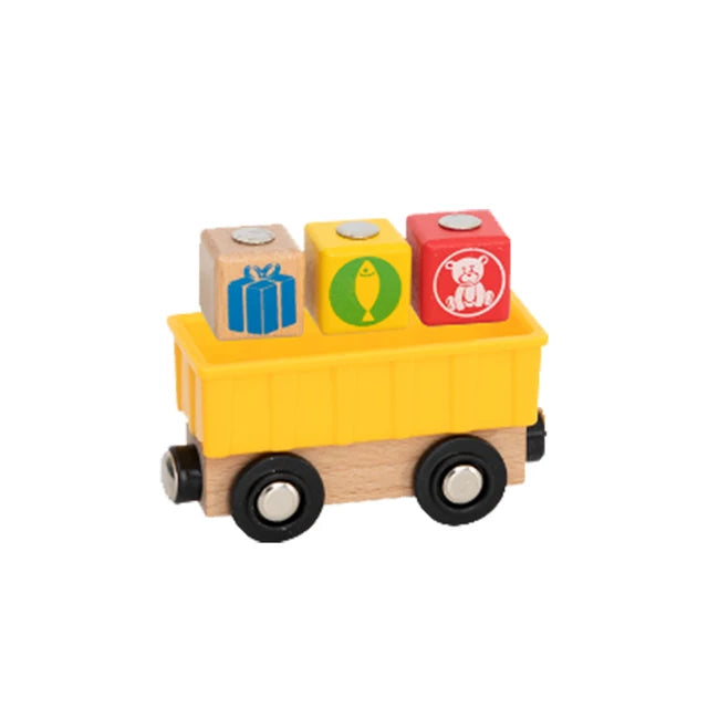 Children's wooden electric railway track toy 