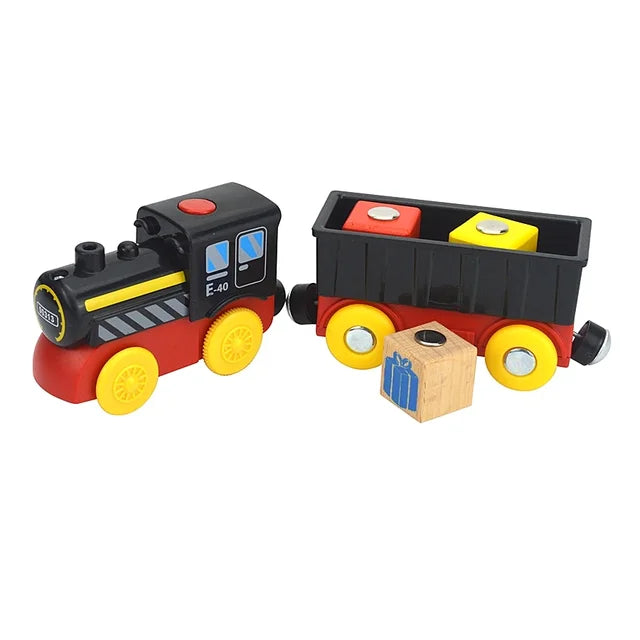 Holzeisenbahn-Spielzeug für Kinder, magnetisches und elektrisches Set, kompatibel mit allen Holzmarken, Biro-Eisenbahnschienen 