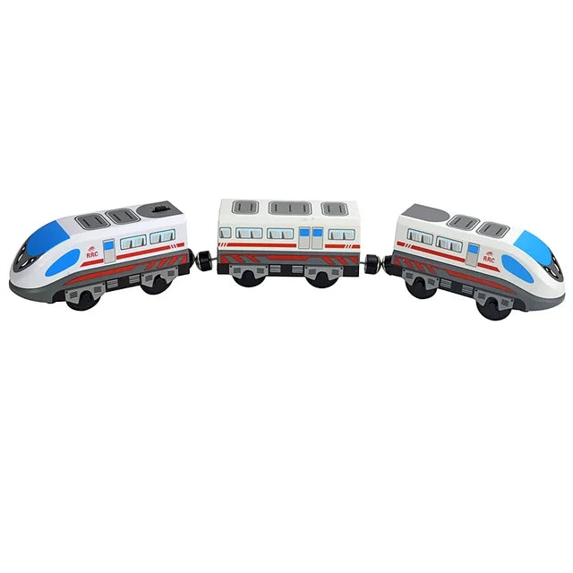 Holzeisenbahn-Spielzeug für Kinder, magnetisches und elektrisches Set, kompatibel mit allen Holzmarken, Biro-Eisenbahnschienen 