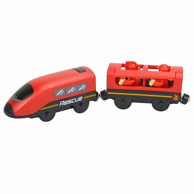 Holzeisenbahn-Spielzeug für Kinder, magnetisches und elektrisches Set, kompatibel mit allen Holzmarken, Biro-Eisenbahnschienen 