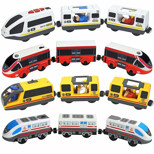 Wooden Train Track Toys for Children, Magnetic and Electric Set, Compatible with All Brands of Wood, Biro Train Tracks 