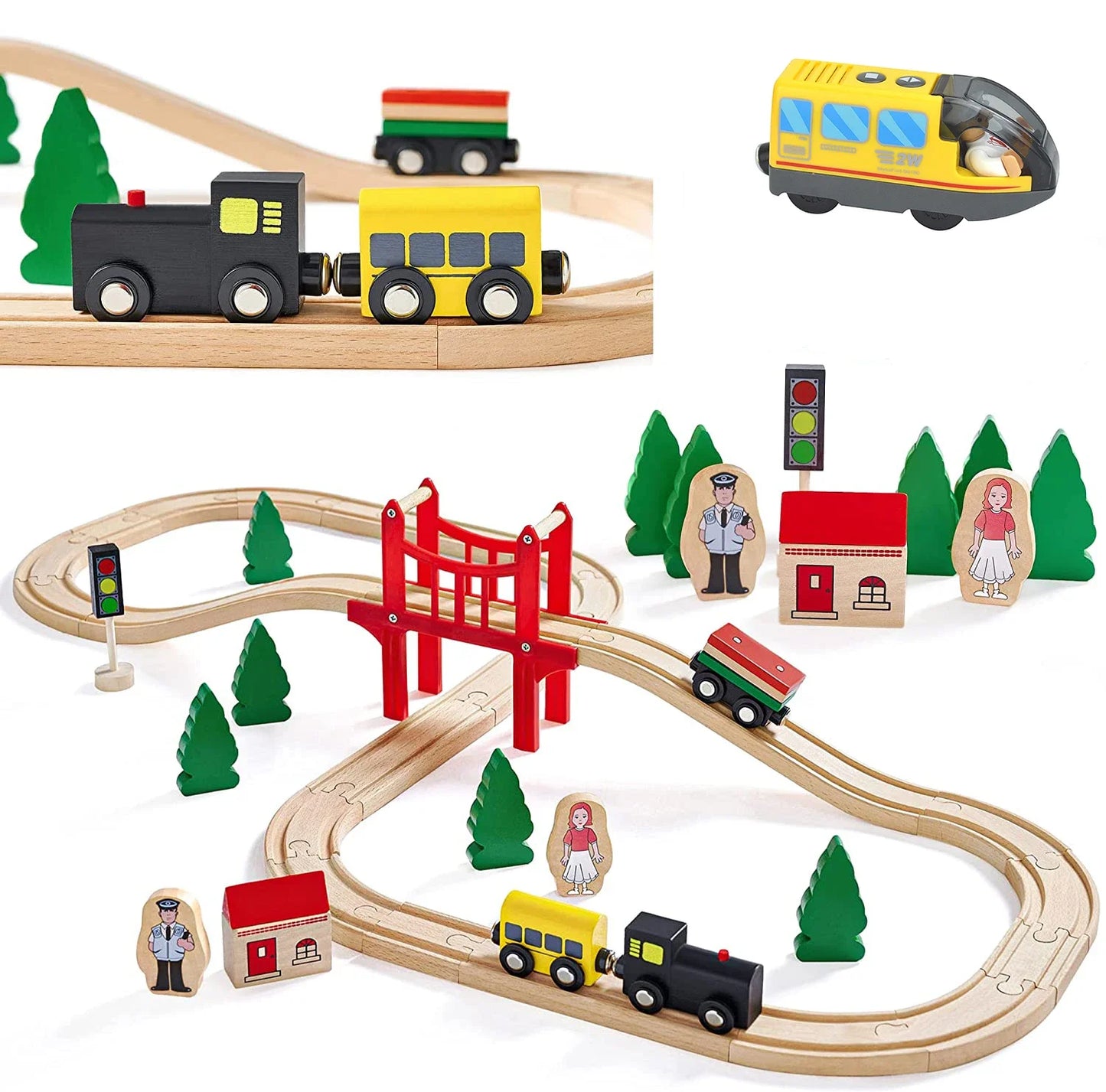 Jouets de voie ferrée en bois pour enfants, ensemble magnétique et électrique, compatible avec toutes les marques de bois, voies ferrées Biro