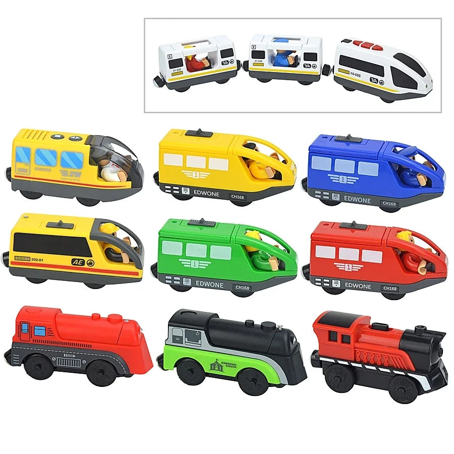 Holzeisenbahn-Spielzeug für Kinder, magnetisches und elektrisches Set, kompatibel mit allen Holzmarken, Biro-Eisenbahnschienen 