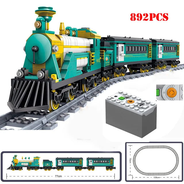 Battery-powered electric toy train, buildable 