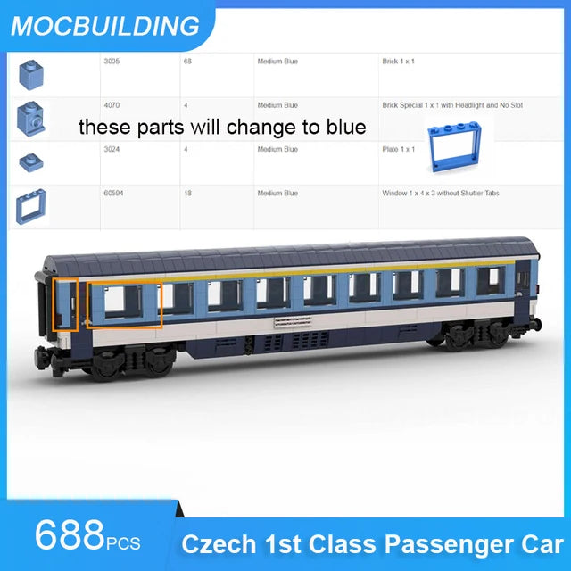 Corail passenger car, 1st class train model, DIY MOC assembled bricks 