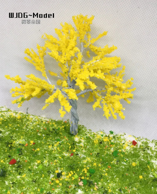 Garden trees, yellow wire flower 