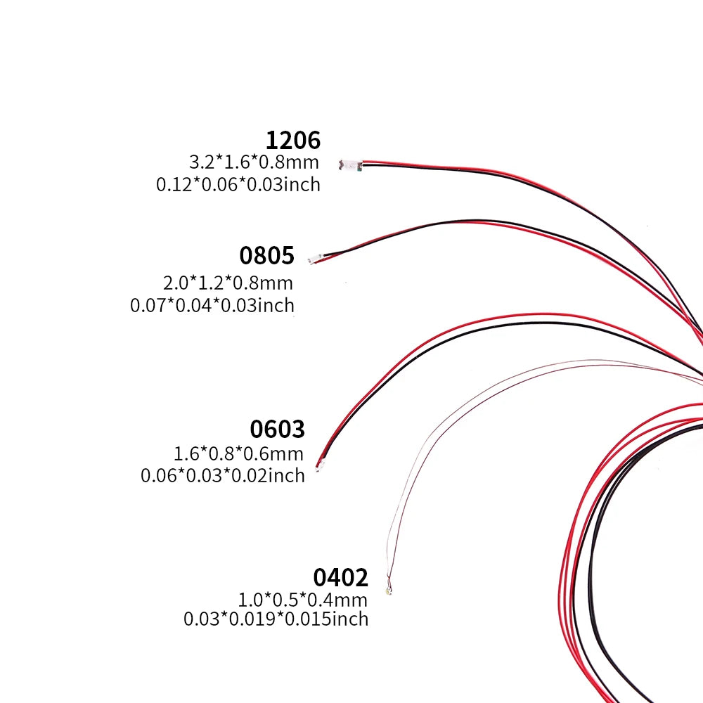 Micro Wired SMD LED Lamp 0402 0603 0805 1206, 5Pcs/Lot, Pre-Soldered Litz Wired Chip, 20cm, 3V, Railway Model Scenes, DIY 