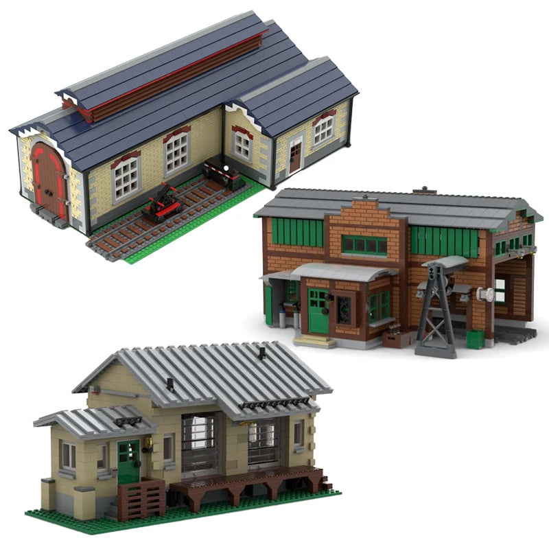 Locomotive shed, freight buildings, MOC building blocks 