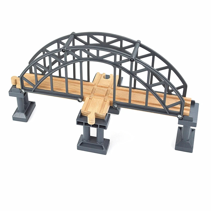 Piste de train en bois pour enfants, enseigne de rue, pont, accessoires de voie, pistes en bois Brio