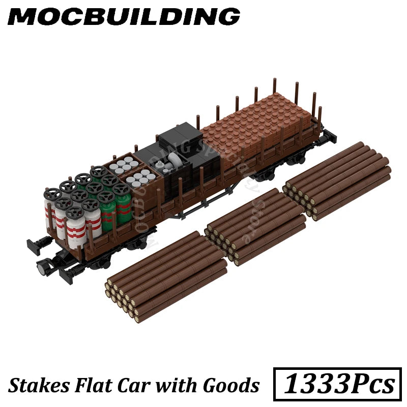 Wagon plat avec chargement, construction MOC