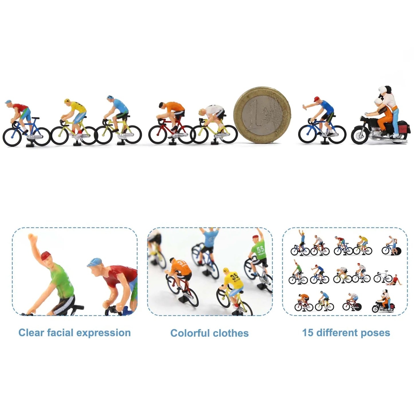 HO scale bike and motorcycle, 15 different poses 