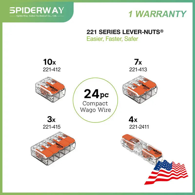 WAGO-Compact wire connector, 221, 24 pieces 