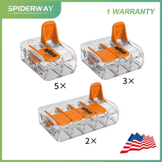 10pcs WAGO Compact Wire Connectors, 221, 5x221-412, 3x221-413, 2x221-415 