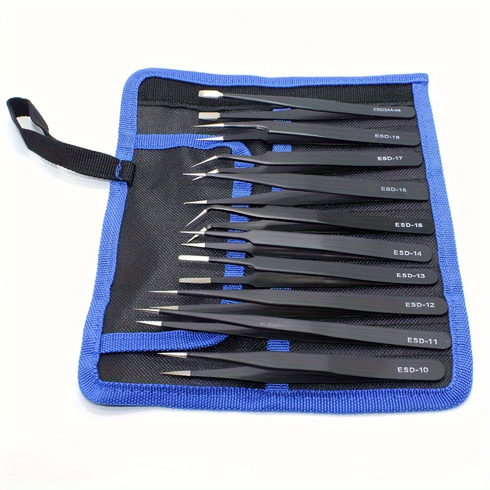 10pcs Premium AntiStatic Stainless Steel Tweezer Set  UltraPrecise IndustrialGrade Tools for Home Repair Model Making  Electronics  Durable CorrosionResistant with Ergonomic Design