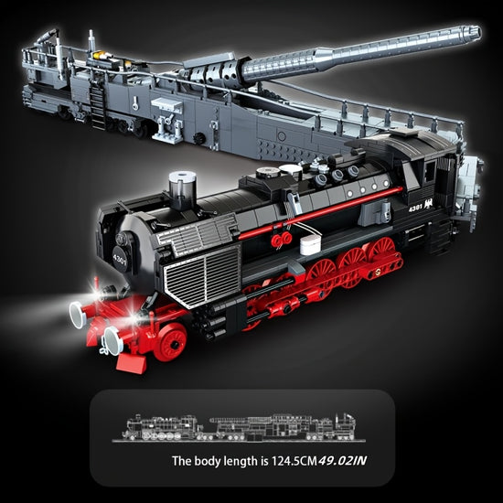 1631pcs Steam Train with Tracks and Heavy Cannon K5 LEOPOLD Building Brick Model Mixed Color ABS Material Collectible and Perfect for Festive Gifts